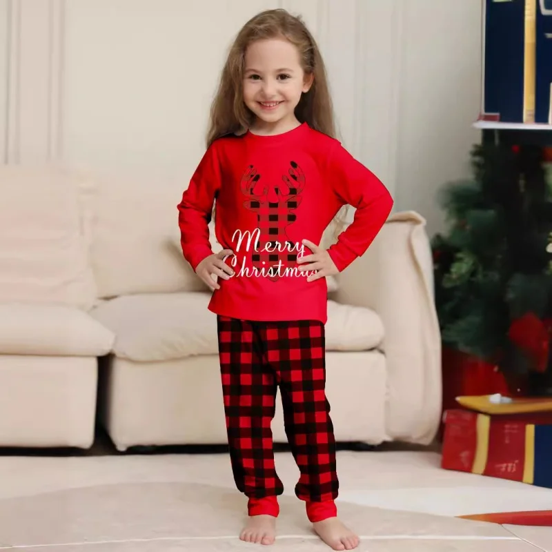 Merry Christmas Pajamas Set Fawn Plaid Print Mother Father Kids Matching Outfits Soft Cute 2pcs Suit Sleepwear Xmas Family Look 4