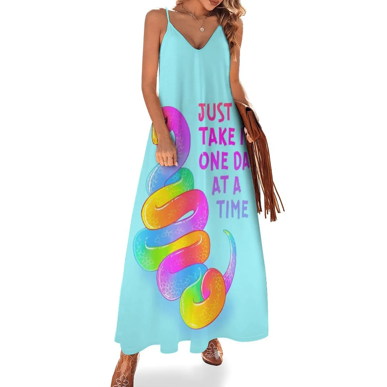 New Just Take it One Day at a Time Rainbow Snek Sleeveless Dress birthday dress women's summer dresses 2023 Summer skirt