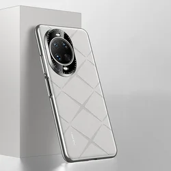 Luxury Plain Leather Case with Camera Lens Protection - Hard Slim Good Texture Cover for Huawei nova 12 Ultra (White)