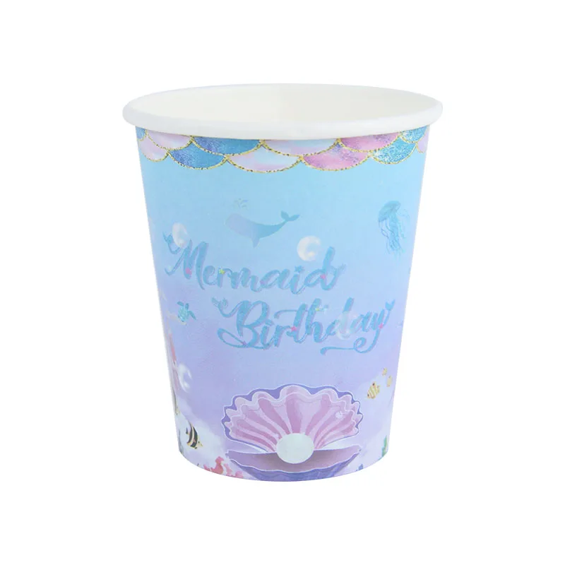Mermaid Birthday Party Disposable Tableware Set Under The Sea Party Little Mermaid Girls 1st Birthday Decoration Shell Balloons