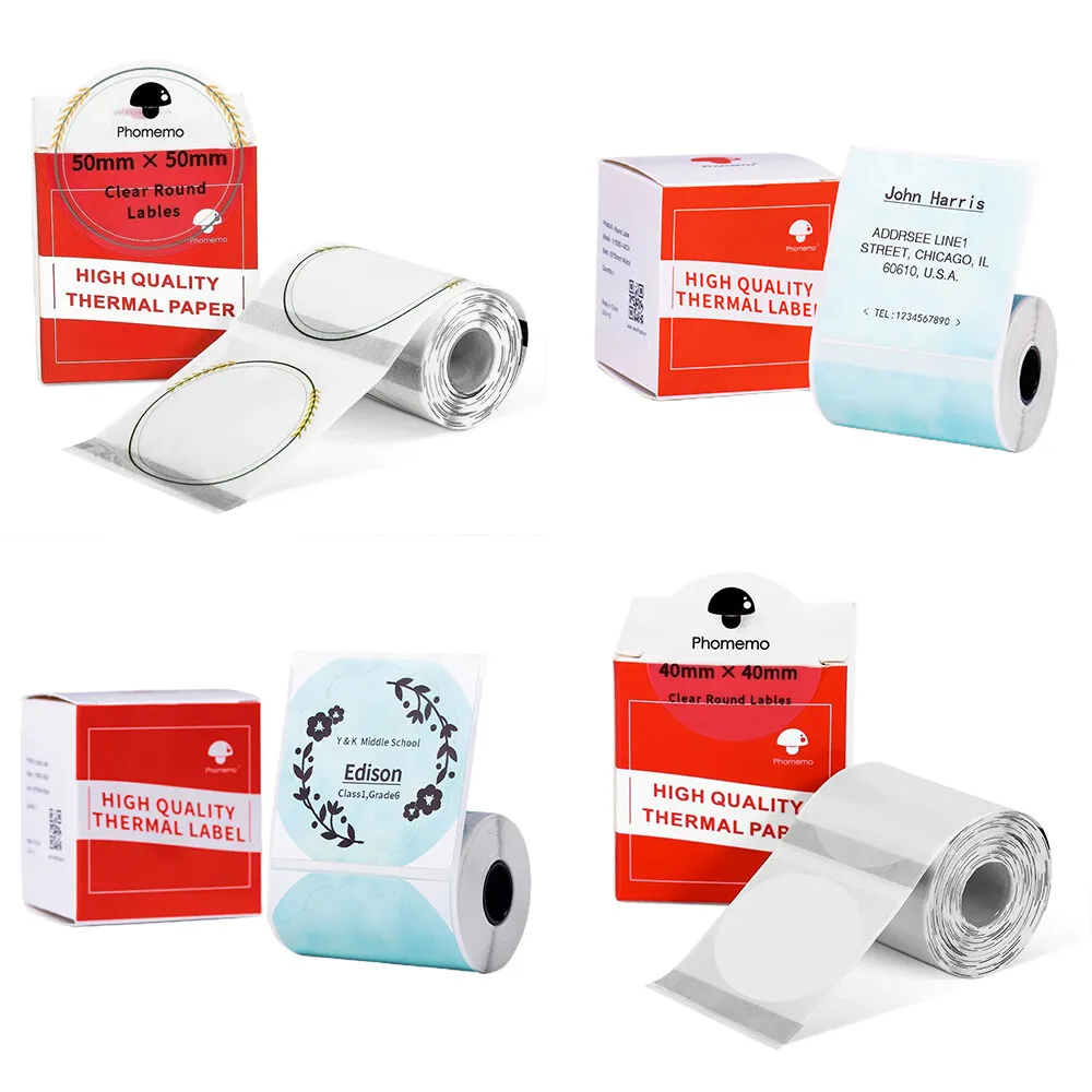 Phomemo M110 Auto-adesivo Label Paper Printer Sticker Transparente Redondo Quadrado Barcode Tag Sticky M110 M200