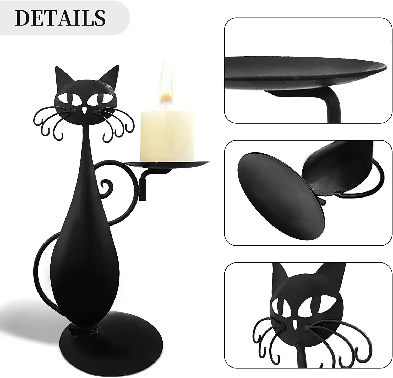 Black Cat Candlestick for Cylindrical/LED Flameless Candle Vintage Home Metal Decorative Candle Holder Table Decorations candle holders
