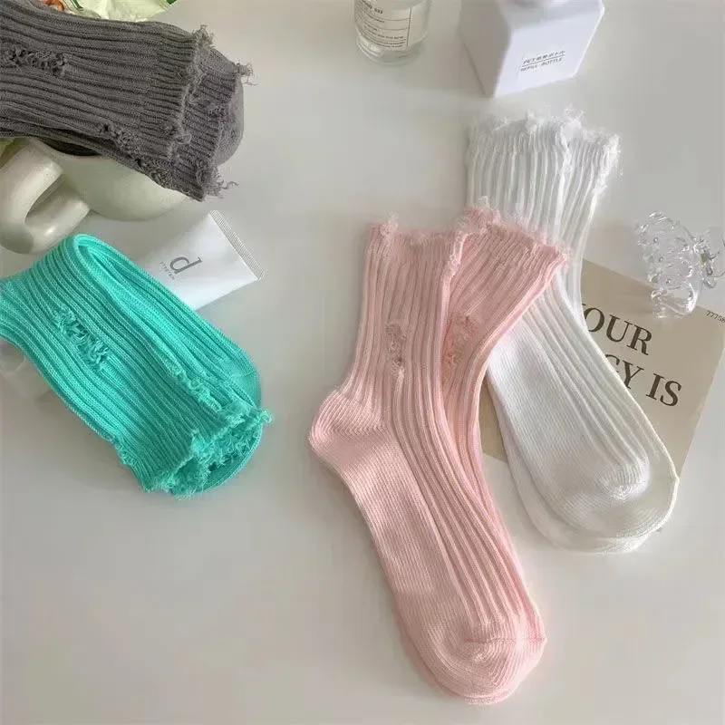 

Носки для скейтборда в стиле Харадзюку, уличные модные носки-трубы в стиле хип-хоп со сломанными хлопковыми дырками, средней длины, Осень-зима