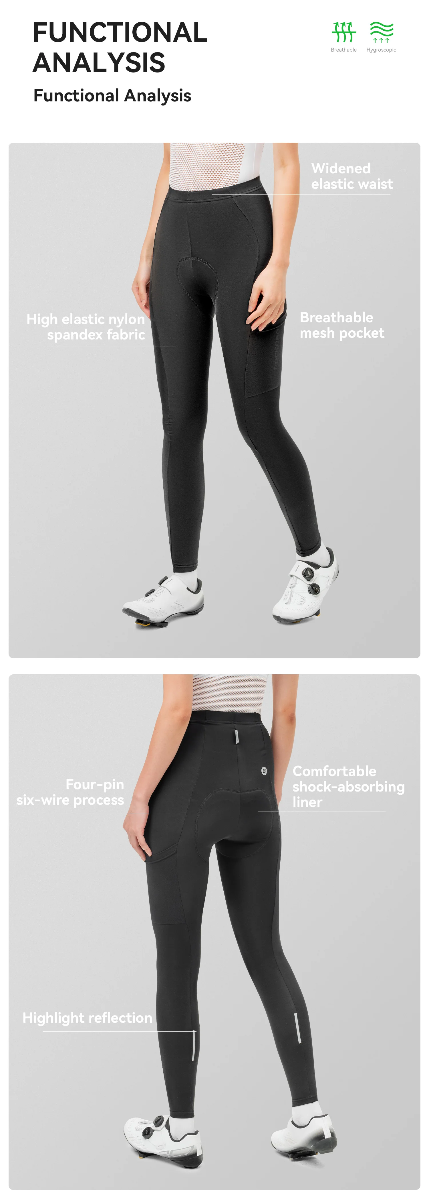 ROCKBROS Frühling Sommer Damen Fahrradhose 3D Polsterung Atmungsaktiv Schnelltrocknend MTB Rennrad Lange Hose Damen Radhose – Detail 4
