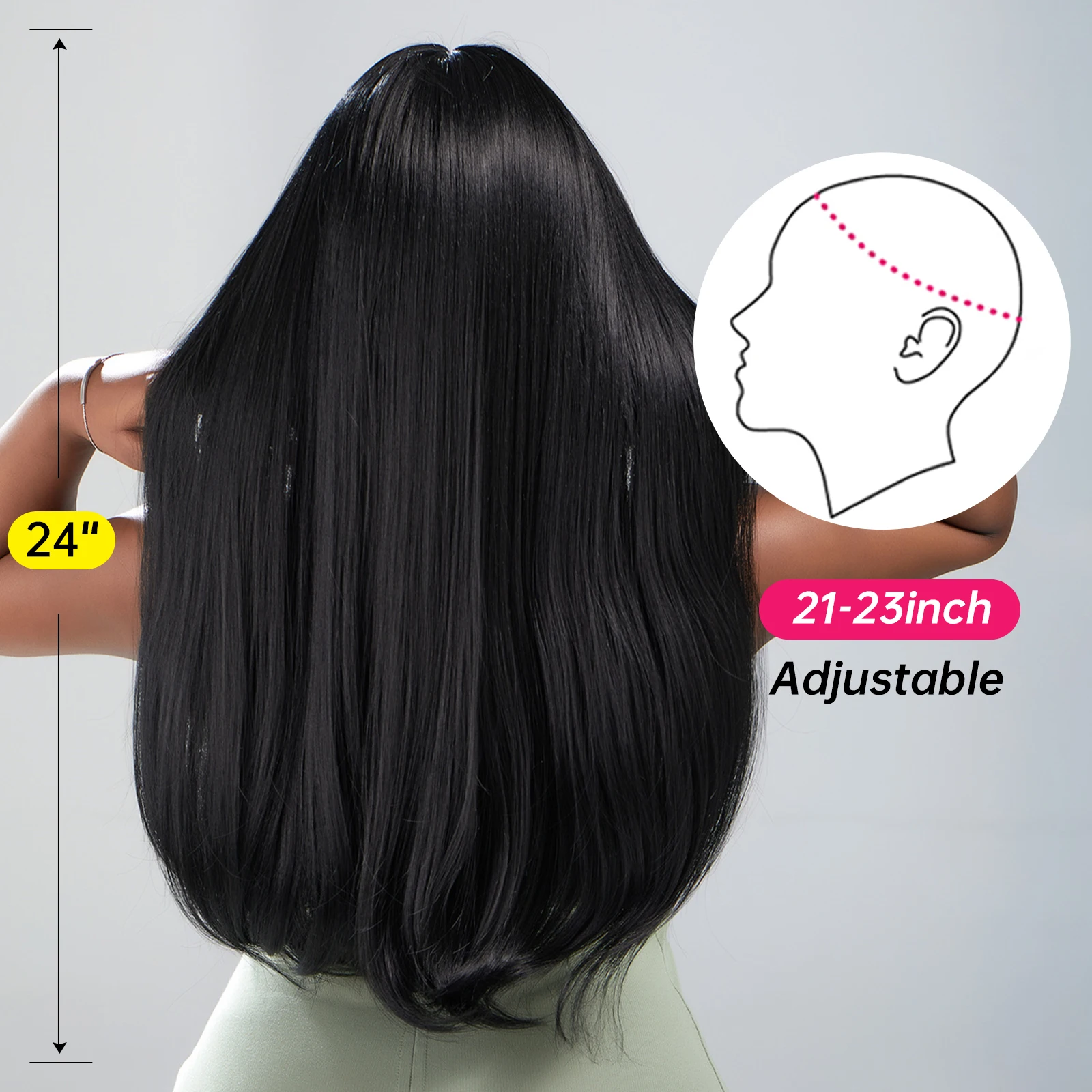 Long Black Straight Wigs for Women Dark Daily Wig Synthetic Wigs with Bangs Heat Resistant Fiber Natural Looking Hair_voghion.com