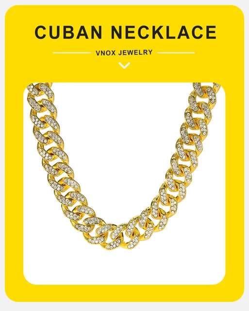 Vnox Mens Gold Color Curb Cuban Link Chain Necklaces,Deluxe Bling