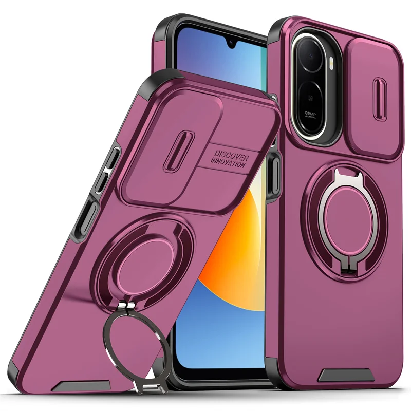 Armor Lens Slide Camera Protection Back Cover with Magnetic Holder and Metal Ring for Xiaomi Redmi A7 Pro 4G