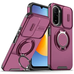 Armor Lens Slide Camera Protection Back Cover with Magnetic Holder and Metal Ring for Xiaomi Redmi A7 Pro 4G (LK - Cherry Red)