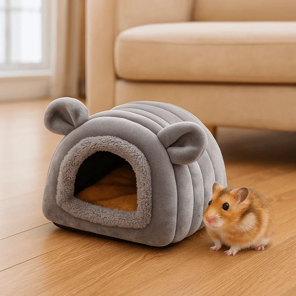 Velvet Hamster Warm Nest Thickened Semi Closed Winter Pet Shelter Soft Comfortable Hamster Hut for Hedgehog Chinchilla
