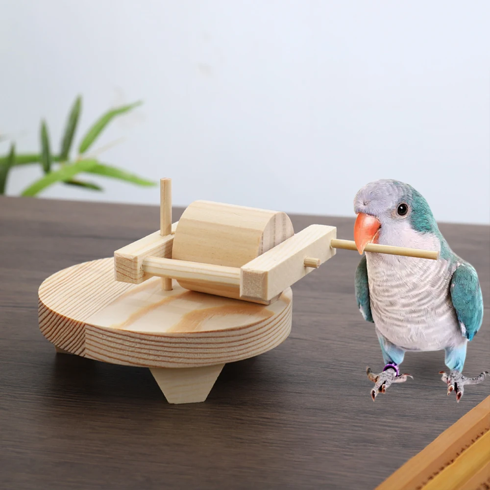1pc Wood Interactive Parrot Chew Toy Durable Mill Shape Chew Grinding Toy for Bird Cockatiels Peonies Lovebirds Cage Accessories