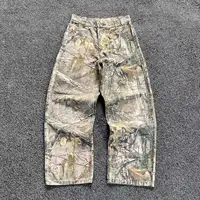Jeans camouflage à branches d'arbre pour homme, style américain, Y2K, jambe large, rétro, tendance mode, streetwear, jeans droits, pantalon camouflage, Y2K 1