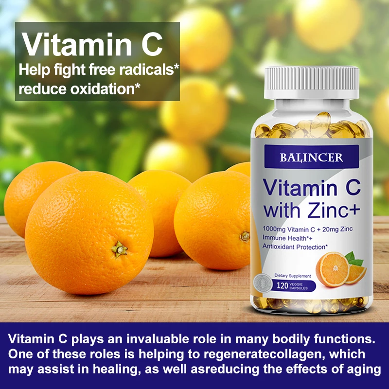 Vitamin C with Zinc, Bioavailable, Ascorbic Acid, Zinc Oxide, Non-GMO and Gluten-Free Supplement