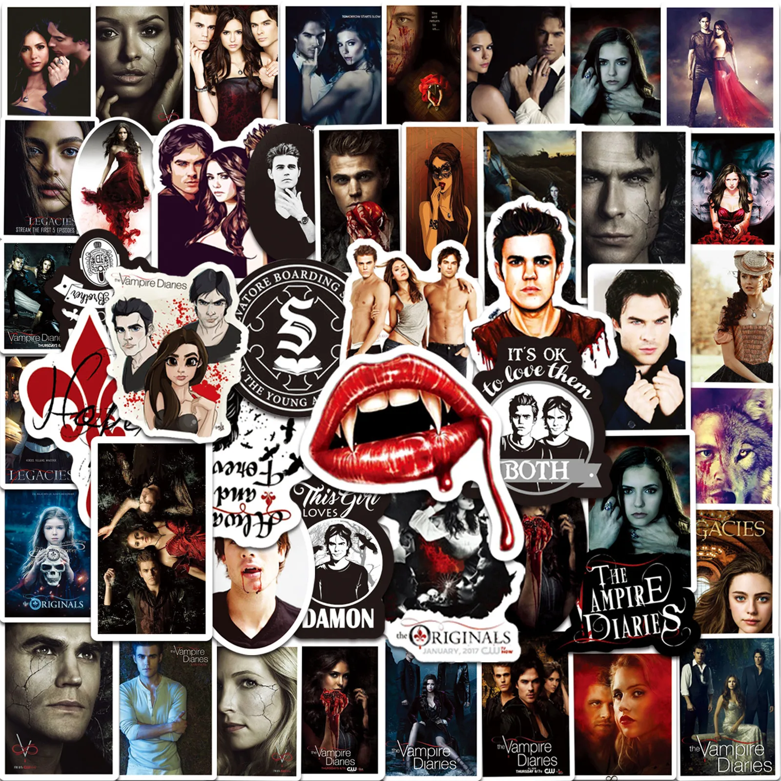 

10/30/50Pcs TV Show The Vampire Diaries Stickers Graffiti for Diary Luggage Scrapbook Suitcase Waterproof Sticker Decoration