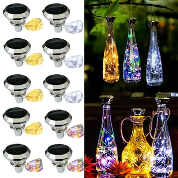 Luci solari per bottiglie di vino a forma di diamante 2M 20LED Stringa di luci multicolori impermeabili per giardino, terrazza, decorazione per feste 1