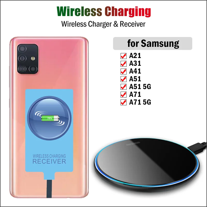 Qi Wireless Charger & Type-C Receiver for Samsung Galaxy A21 A31 A41 A51 A71 5G Phone Charging Connector USBC Adapter | Мобильные