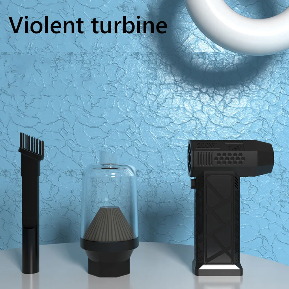 130000RPM Mini Turbo Fan USB Rechargeable Electric Air Duster with Brush & Nozzle Wireless Dust Blower for Outdoor Use