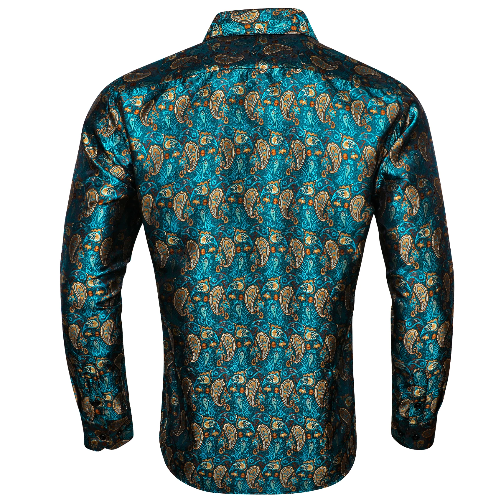 Barry Wang Shirts for Men Long Sleeve Spring Autumn Green Gold