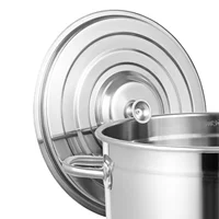 Casserole en acier inoxydable 35L avec couvercle, compatible induction, pour familles et soupes, résistante aux hautes températures, argentée 6