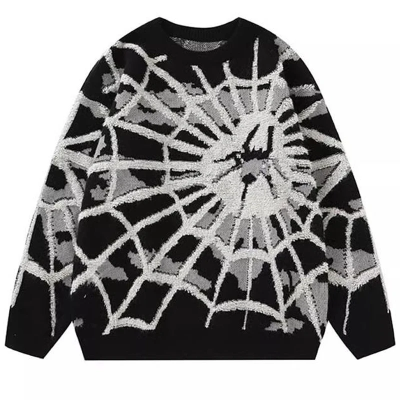 American Spider Sweater Knit Men's Jumpers Autumn Winter Wool Pullovers Hip Hop Harajuku Y2k Vintage Oversize Knitted Sweater