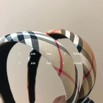 Korean Vintage Wide Edge Plaid Sponge Headband Autumn/winter Perfect For Outdoors Thousand Birds Pattern Hair Accessories Women