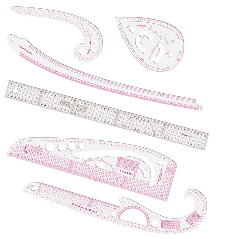 

6pcs Transparent Plastic French Curve Metric Cutting Ruler for DIY Clothing Sewing Scale Drawing Ruler