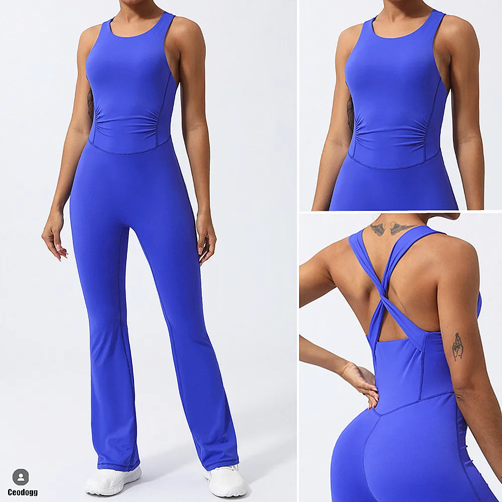 

2024 XL бандажный комплект для йоги, слитный комбинезон с защитой от приседаний, спортивные брюки-клеш для фитнеса и танцев, леггинсы, женские тренировочные костюмы для активного отдыха