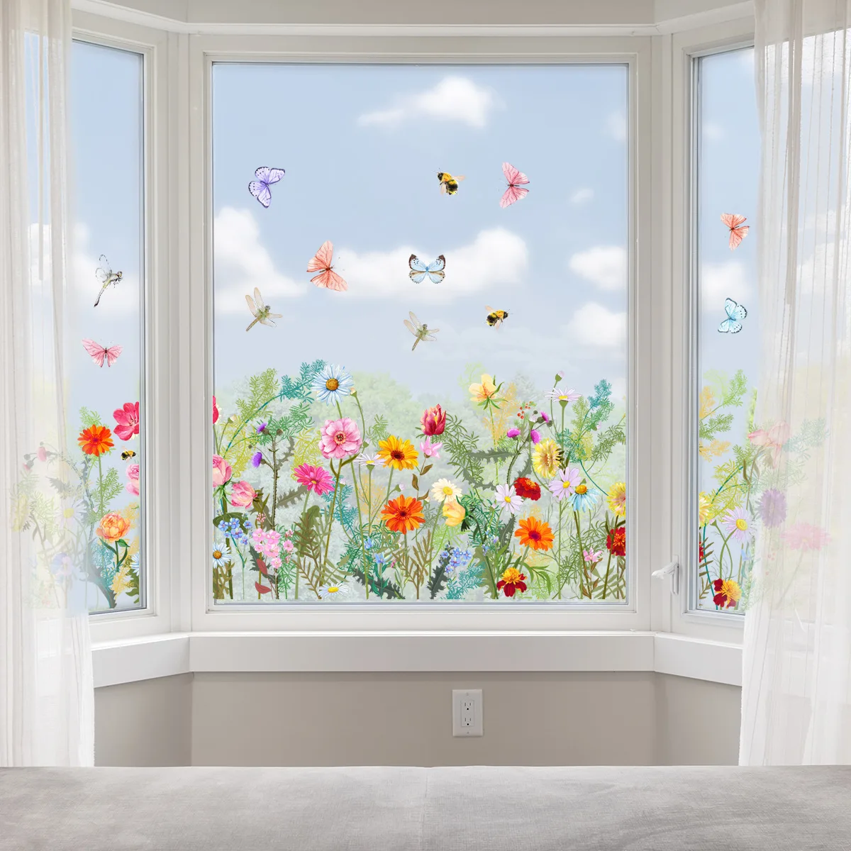 

Plant Flowers Butterfly Window Film Decorative Window Cling No Glue Removable Window Stickers Stickers For Home
