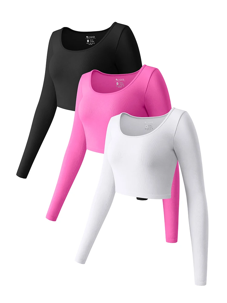 Yoga Top Sports T Shirt For Women Long Sleeved Round Neck Seamless Gym Workout