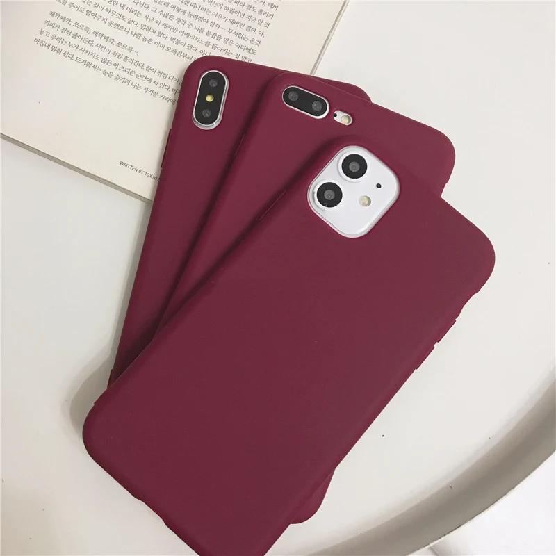 Матовый чехол цвета красного вина для телефона iphone XS Max XR X 11 12 pro max 8 7 6S 6 Plus SE 2020
