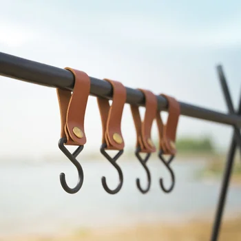 S자형 가죽 걸이 후크, 야외 캠핑 삼각형 의류 보관 랙, 선반 후크, 냄비 팬 행어