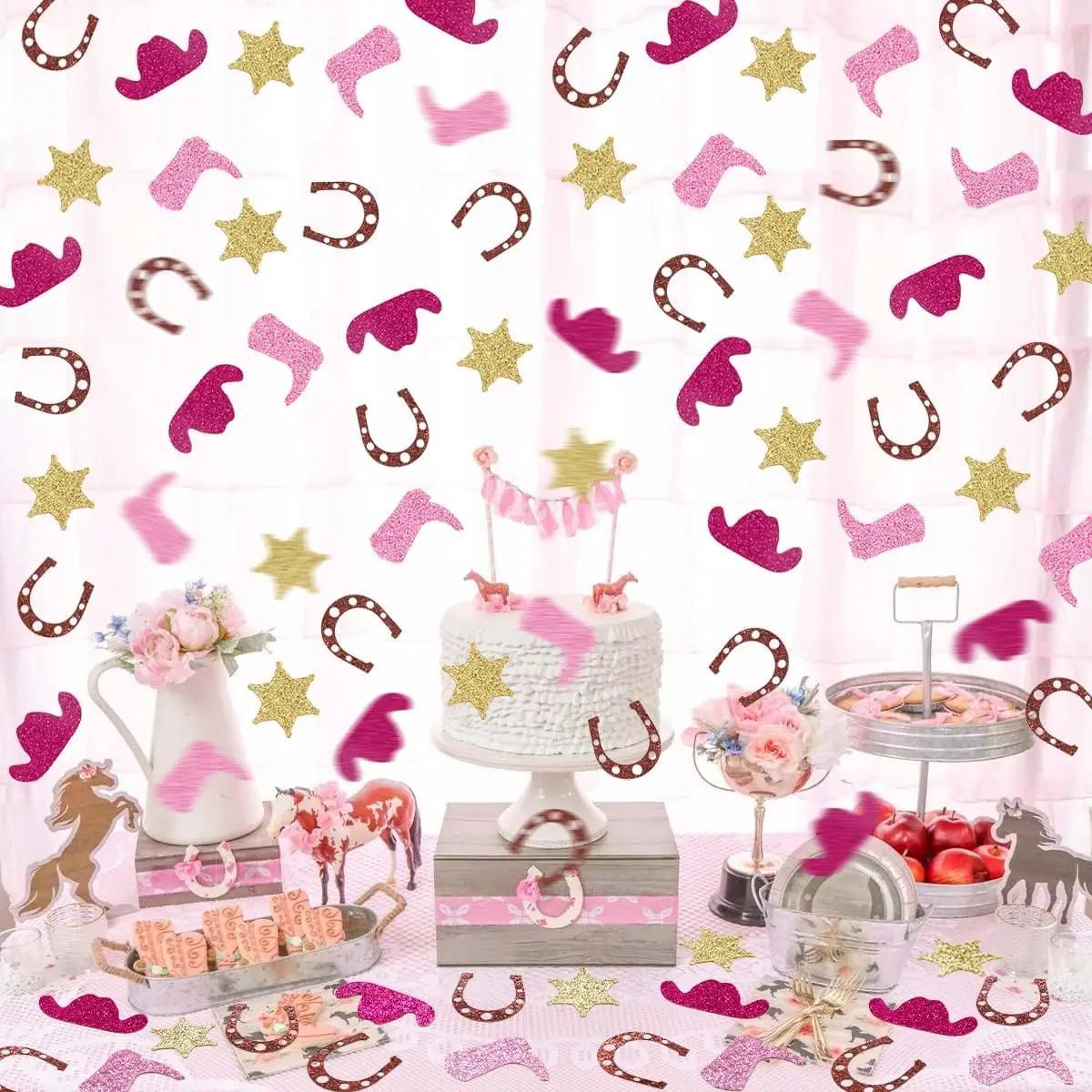 200Pcs Glitter Western Cowgirl Table Confetti for Horse Race Party Decorations Birthday Baby Shower Supplies
