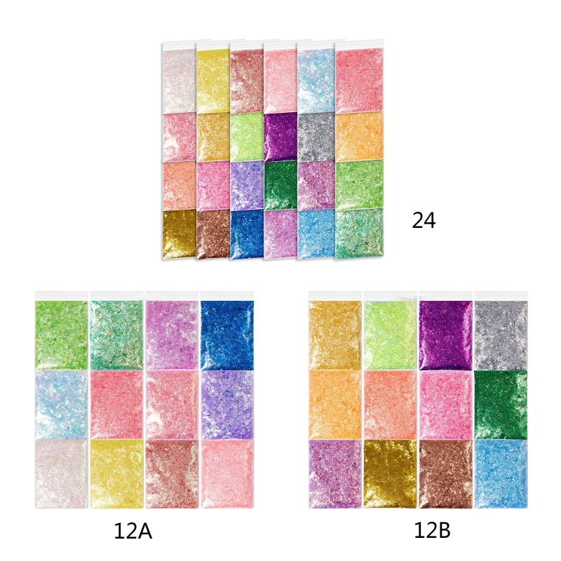 Y4QE 24/12 Colors Chunky Glitter Flakes Sequins Sticker Decorations for Resin