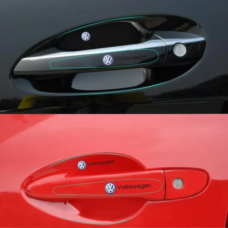 8Pcs 자동차 도어 핸들 스티커 VW Tiguan Arteon Taigo Caddy Sharan Beetle CC Amarok Transporter 용 스크래치 방지 보호 필름