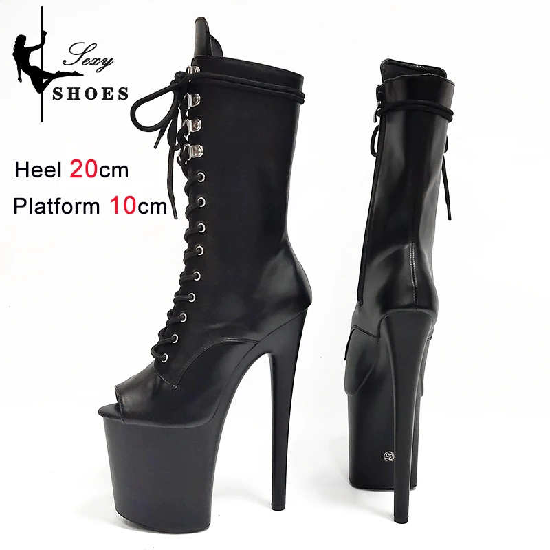 20CM Thin Heels Ankle Boots Extended Shoes length Platform Peep Toe High Heels Pole Dance Shoes Women Side Zipper Botas Mujer