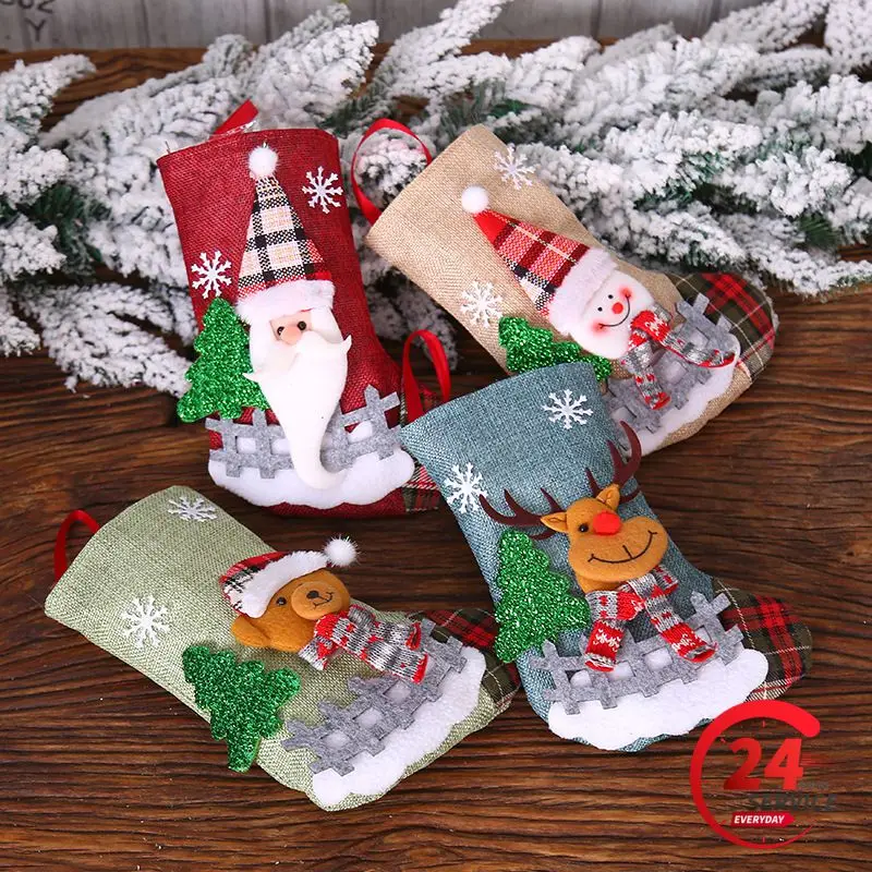 4 Christmas Stockings christmas stockings Christmas Gift Bags christmas gift bags Santa Snowman Hanging Xmas Tree Ornaments For Home New Year Navidad Candy