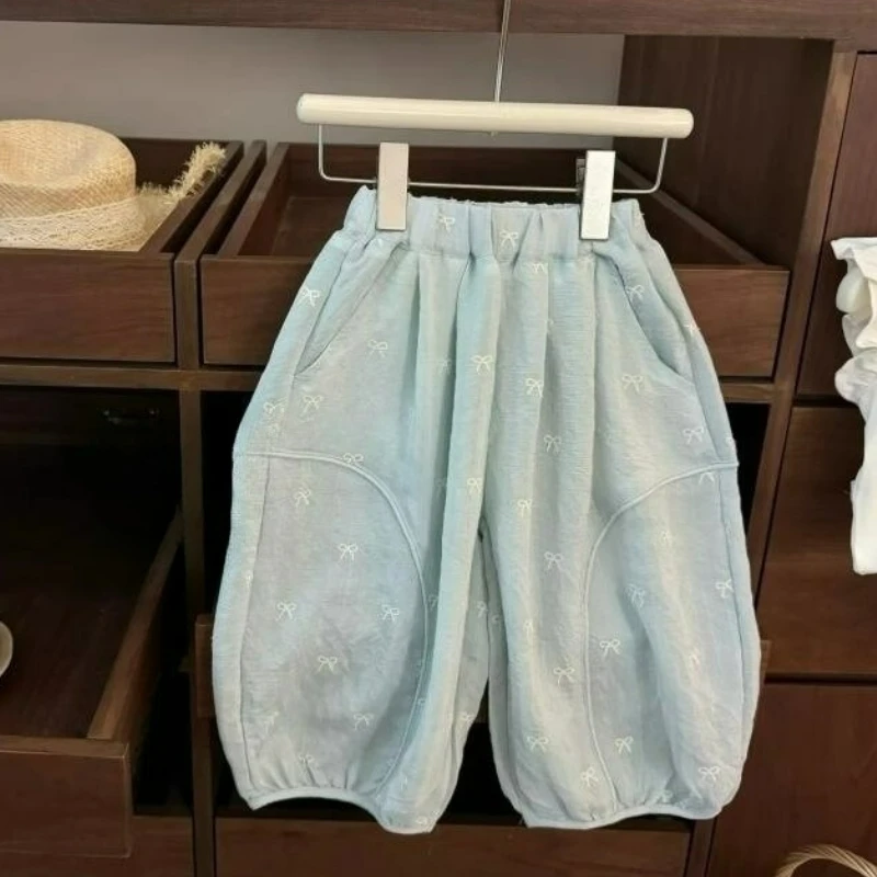 여자 얇은 캐주얼 바지 여름 새로운 어린이 꽃 다목적 바지 한국 바닥 바지