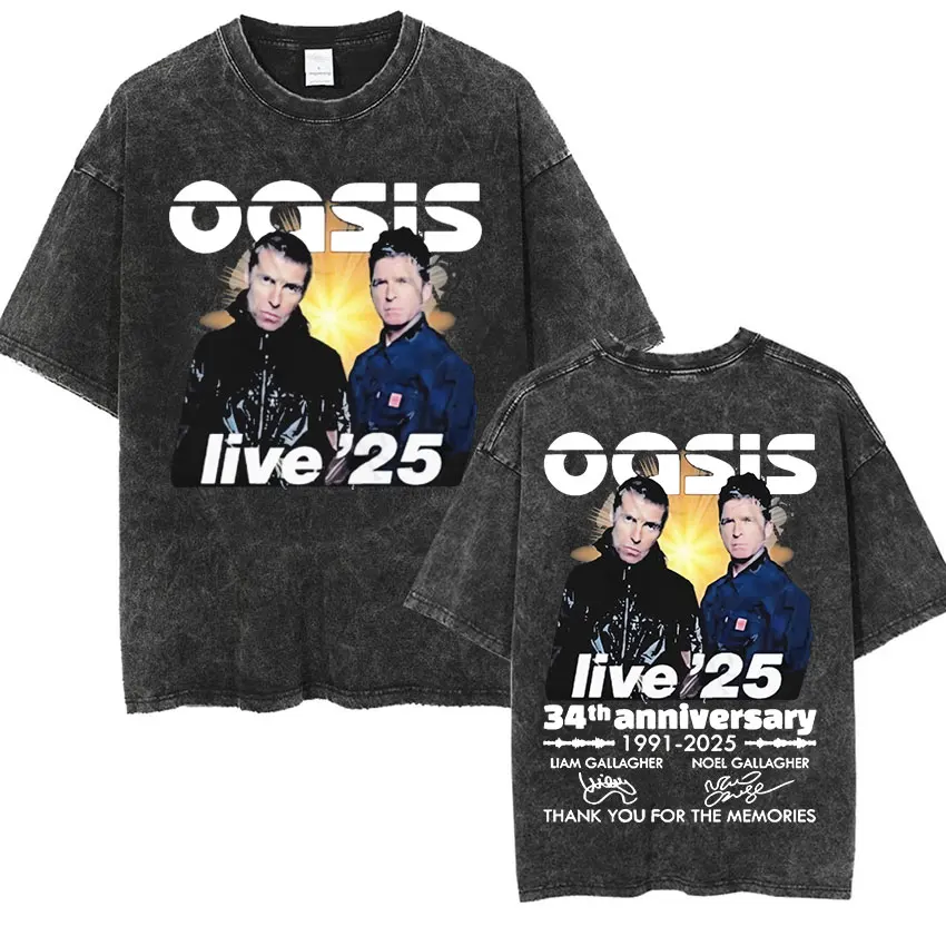 Vintage Washed O-Oasis Live 25 Tour Merch T Shirts Men Women