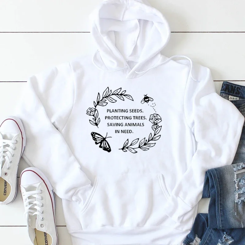 Kwawaii Planting Seeds Protecting Trees Saving Animals In Neeed 100% Cotton Hoodies Full Sleeve Shirt Pullover Wonmen Sweatshirt