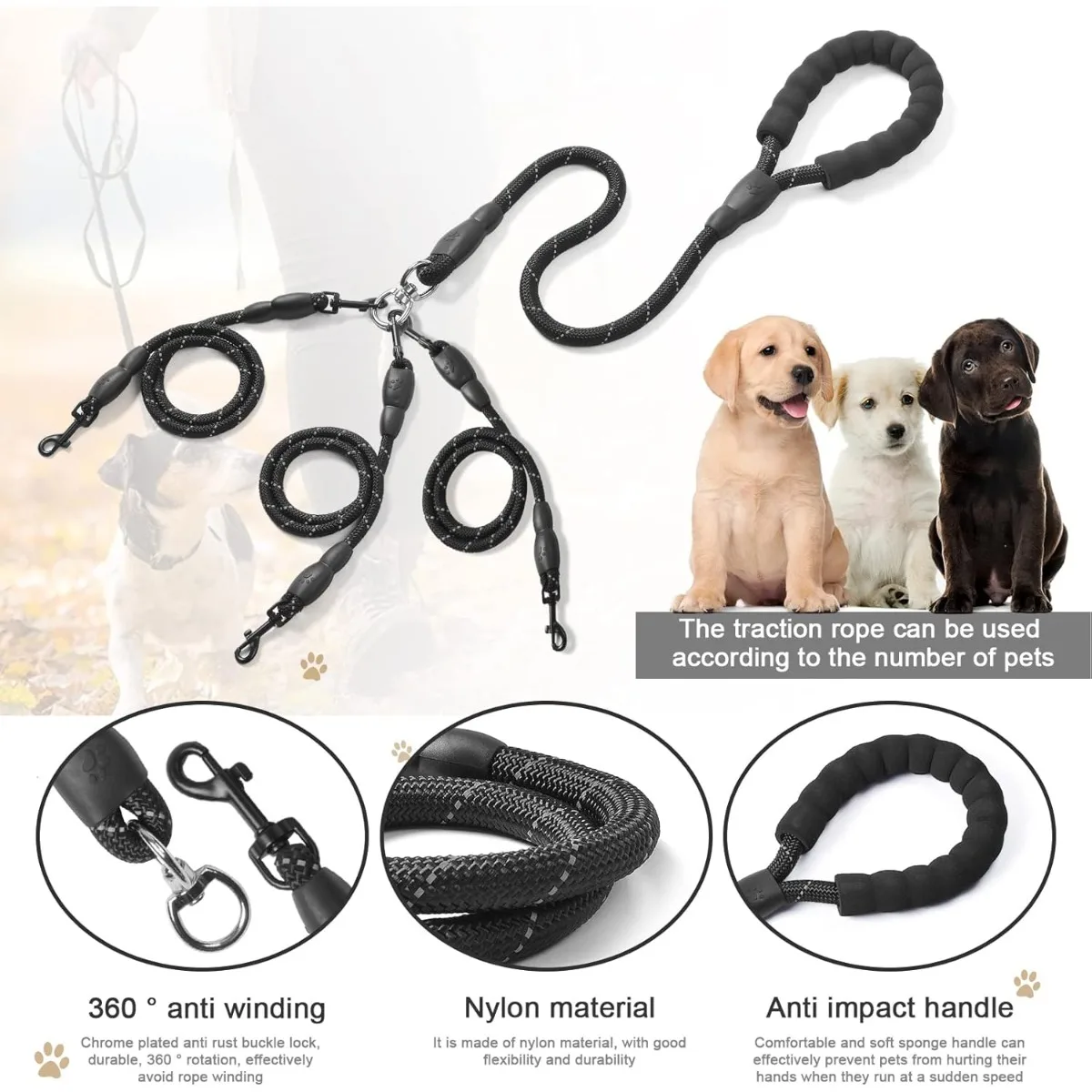 Full Grown Schollie Dog Padded Dog Dog Lead With Handles Two Dog
