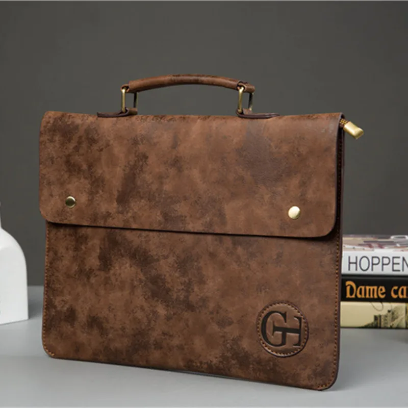 Retro Fashion Men HandBag Ultra-Thin Document Briefcase Bag Casual Trendy Small Bag For Male