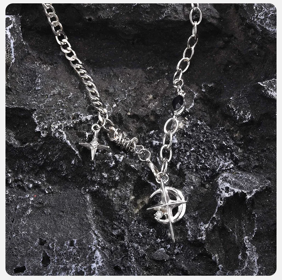 Vnox Edelstahl Hip Hop Star Mond Polier kette Inlay Edelstein Anhänger Halskette für Männer Frauen, Unisex Ketten kragen – Detail 6
