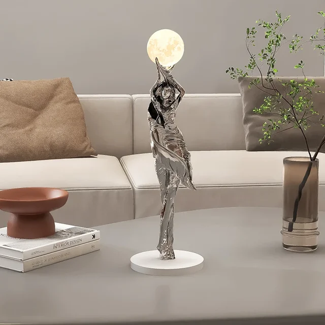 Sculpture créative de fille en plumes, ornement en résine, décoration lumineuse de bureau, Statue de personnage, décoration nordique moderne pour la maison 5