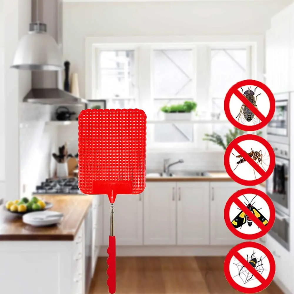 Retractable Fly Swatter Mini with Non-slip Plastic Handle Stainless Steel Adjustable Rod Flapper Insect Killer for Home Kitchen