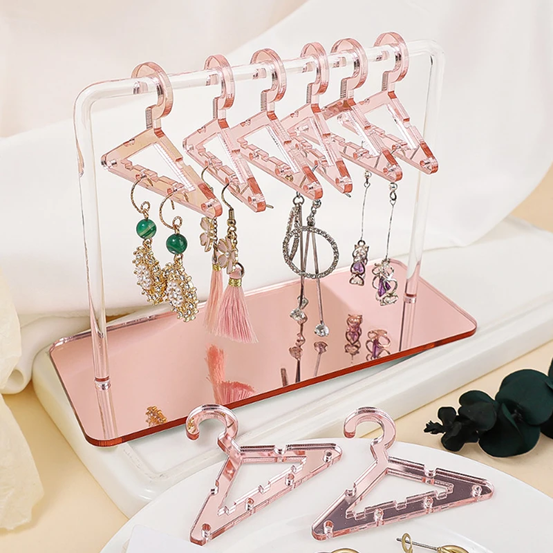 1Set/8Pcs Coat Hangers Earrings Organizer Acrylic Display Stand Showcase Tabletop Clear Handmade Polymer Clay Jewelry Rack Gift