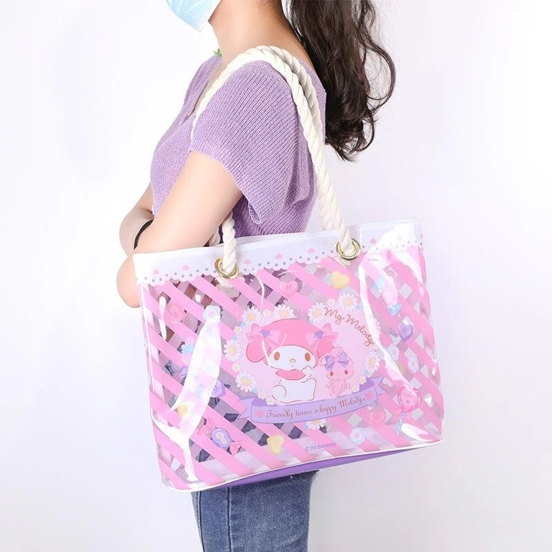 

Sanrioed Kawaii Anime Tote Bag Transparent Hand Ornament Bag Cute My Melody Kuromi Cinnamoroll Cartoon Gift Bag Plastic Gift Bag
