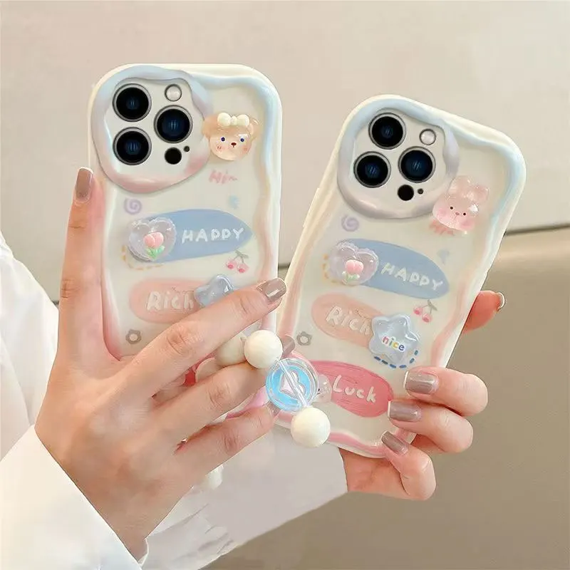 Lucky Crystal Bunny Phone Case - Stylish TPU Cover with Wave Design