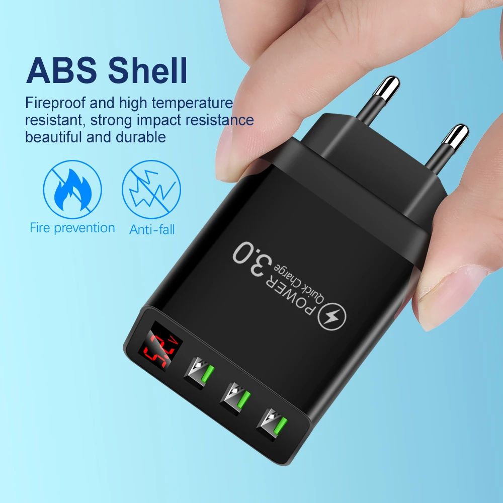 3.1A 3 Port USB Charger Fast Charge Wall Charger For iPhone Samsung Xiaomi Huawei Quick Charge LED Display Phone Charger Adapter