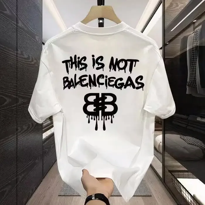 High quality men's T-shirt Summer casual short sleeve loose letter print T-shirt neutral cotton men women round neck breathable