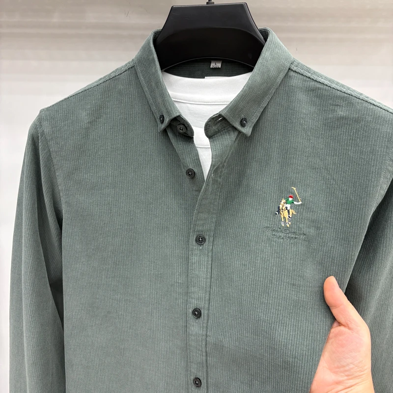 Spring and Autumn New 100% Cotton Long Sleeve Shirt for Men's Business, Leisure, Skin Friendly, Comfortable Collar Shirt Coat