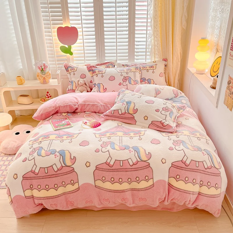 

MissDeer Thicken Flannel Winter Duvet Cover Cartoon Adult Kids Quilt Cover Single Twin Double Queen King Bedding Comforter Cover
